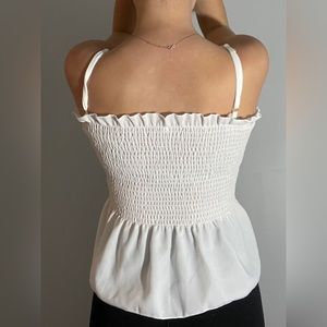 White Ribbed Long Tank